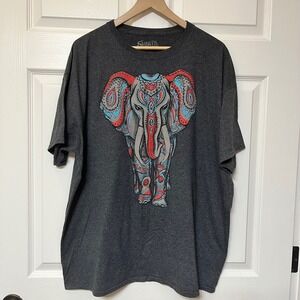 Mens XXL Gray Graphic T Shirt Elephant Mandala‎ Print Short Sleeve Shirts Happen